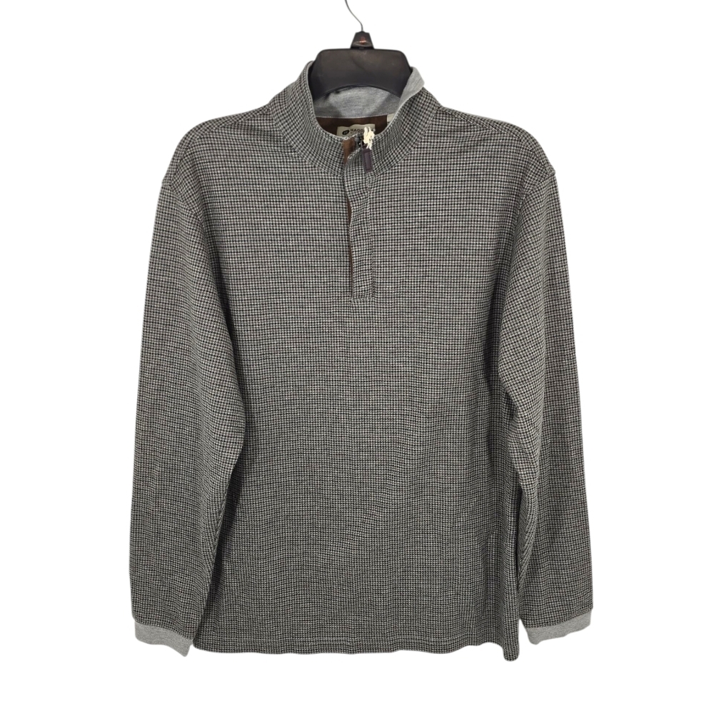 {Haggar} Classic Fit Houndstooth Grey Sweater Quarter Zip - Size SMALL